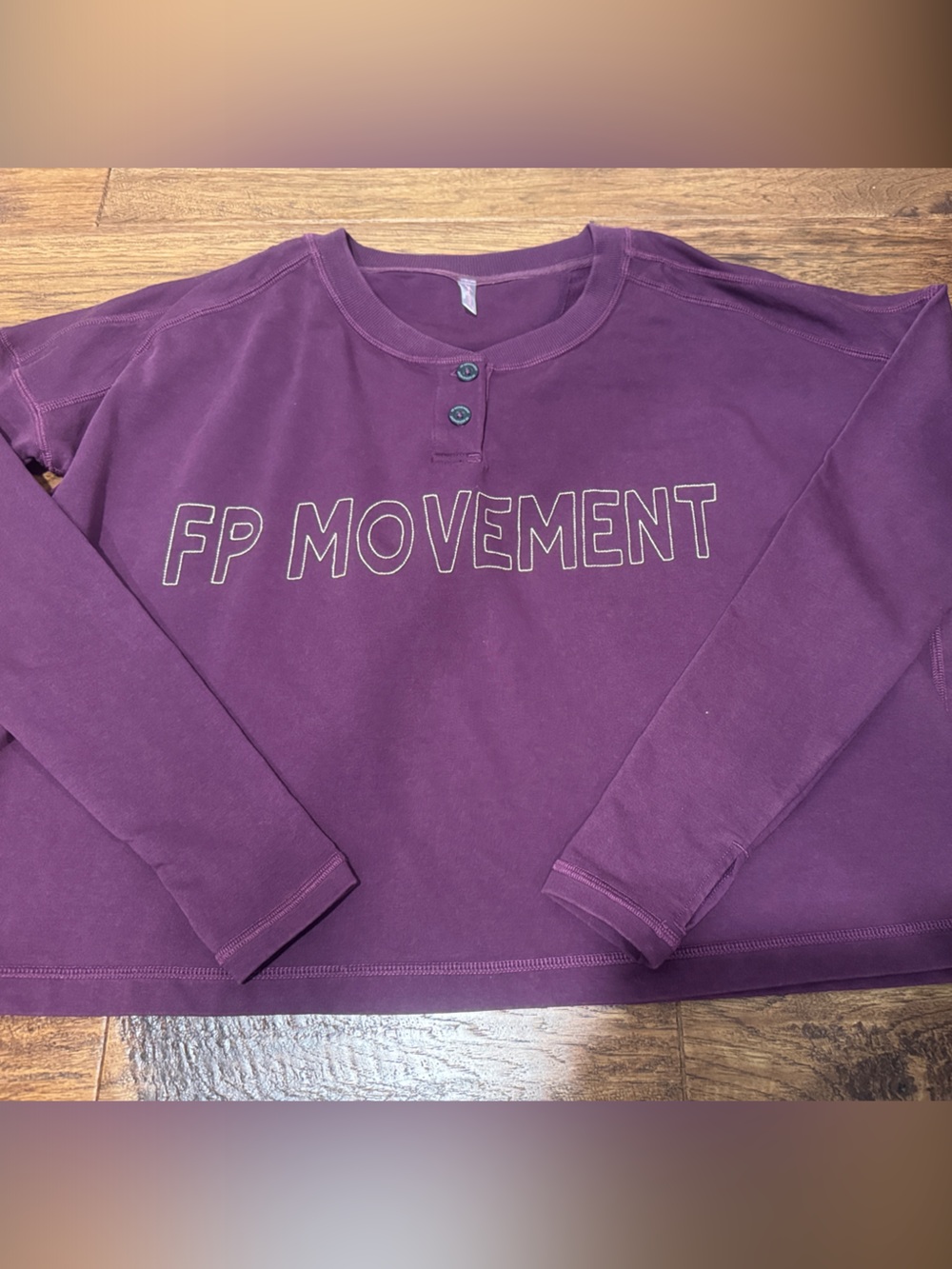Free People Movement Embroidered Burgundy Henley Long-Sleeve Top XS